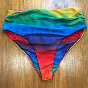 Zaful Rainbow High-Waisted Bikini Bottom Rainbow tie dye